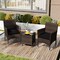 Rattan 3 Piece Outdoor Conversation Set with Cushioned Seats and Glass Table
